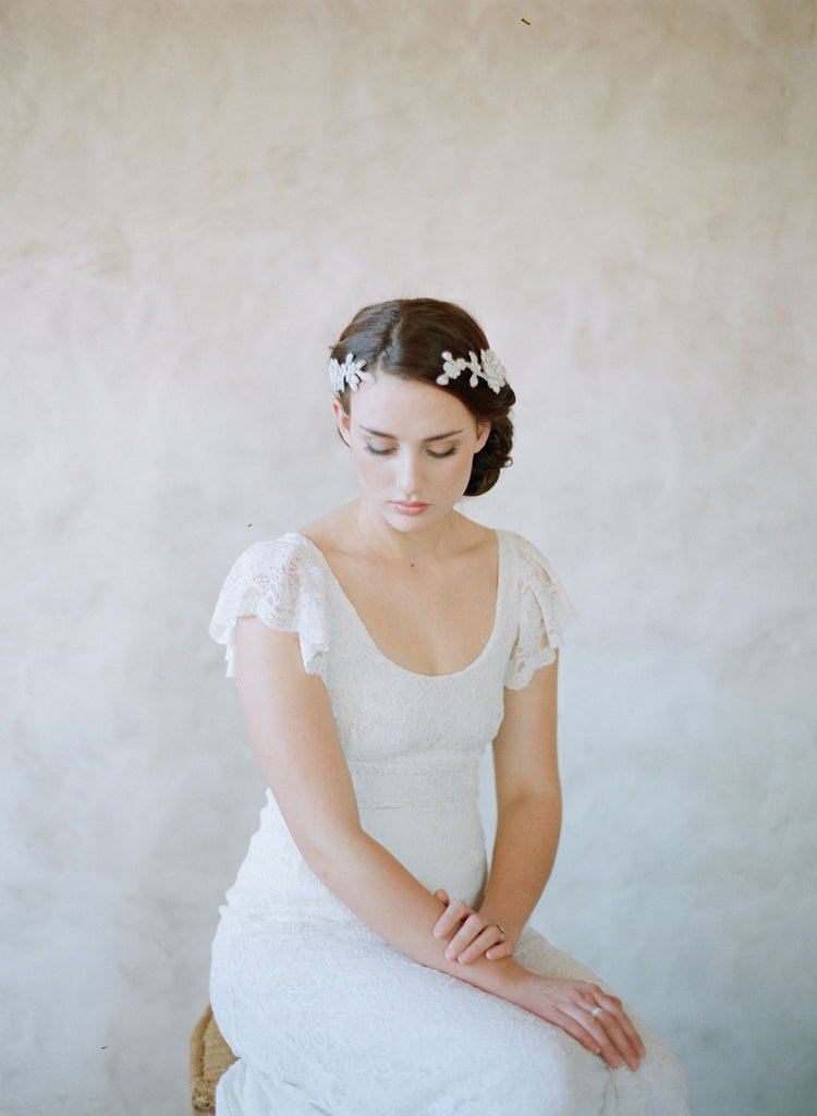 beaded and embroidered hair vine comb, twigs and honey, wedding headpiece