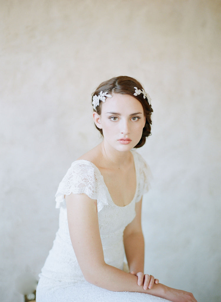 beaded and embroidered hair vine comb, twigs and honey, wedding headpiece