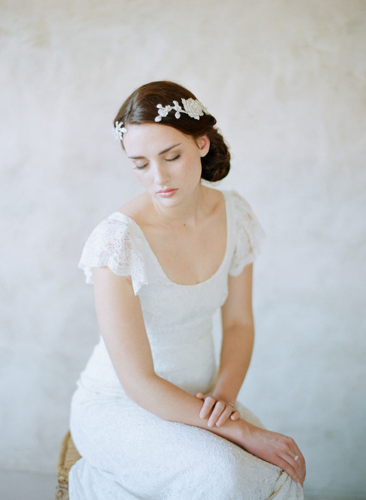 beaded and embroidered hair vine comb, twigs and honey, wedding headpiece