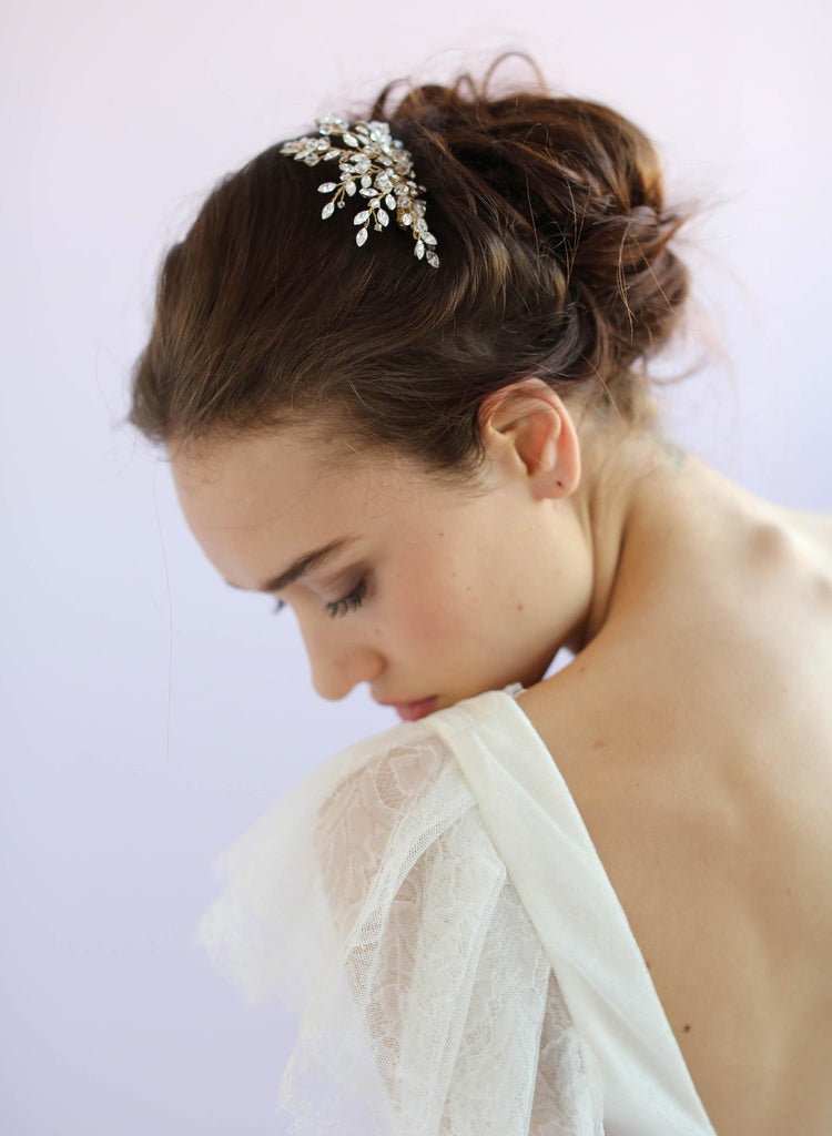 Austrian crystals, bridal hair comb, twigs and honey