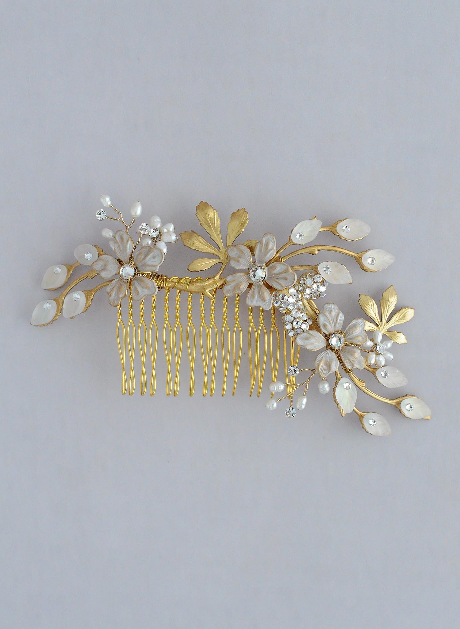 Brass garden comb, twigs and honey, bridal hair comb