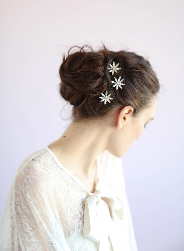 Austrian crystal starburst bobbies, twigs and honey, bridal headpiece