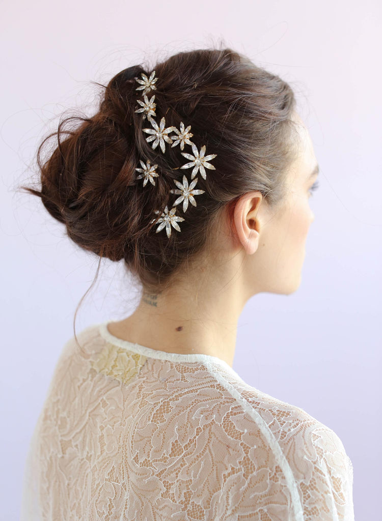 Austrian crystal starburst bobbies, twigs and honey, bridal headpiece