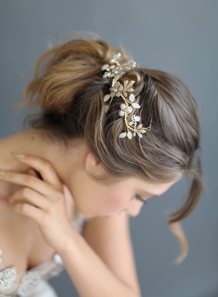 Rhinestone wavy flower headpiece, bridal headpiece, twigs and honey, Austrian rhinestones