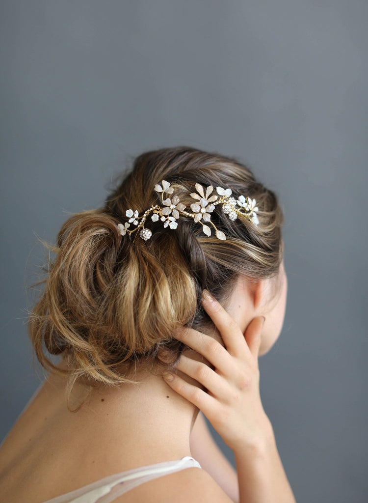 Rhinestone wavy flower headpiece, bridal headpiece, twigs and honey, Austrian rhinestones