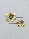 Gold cast dogwood flower bobbies, twigs and honey, hairpieces