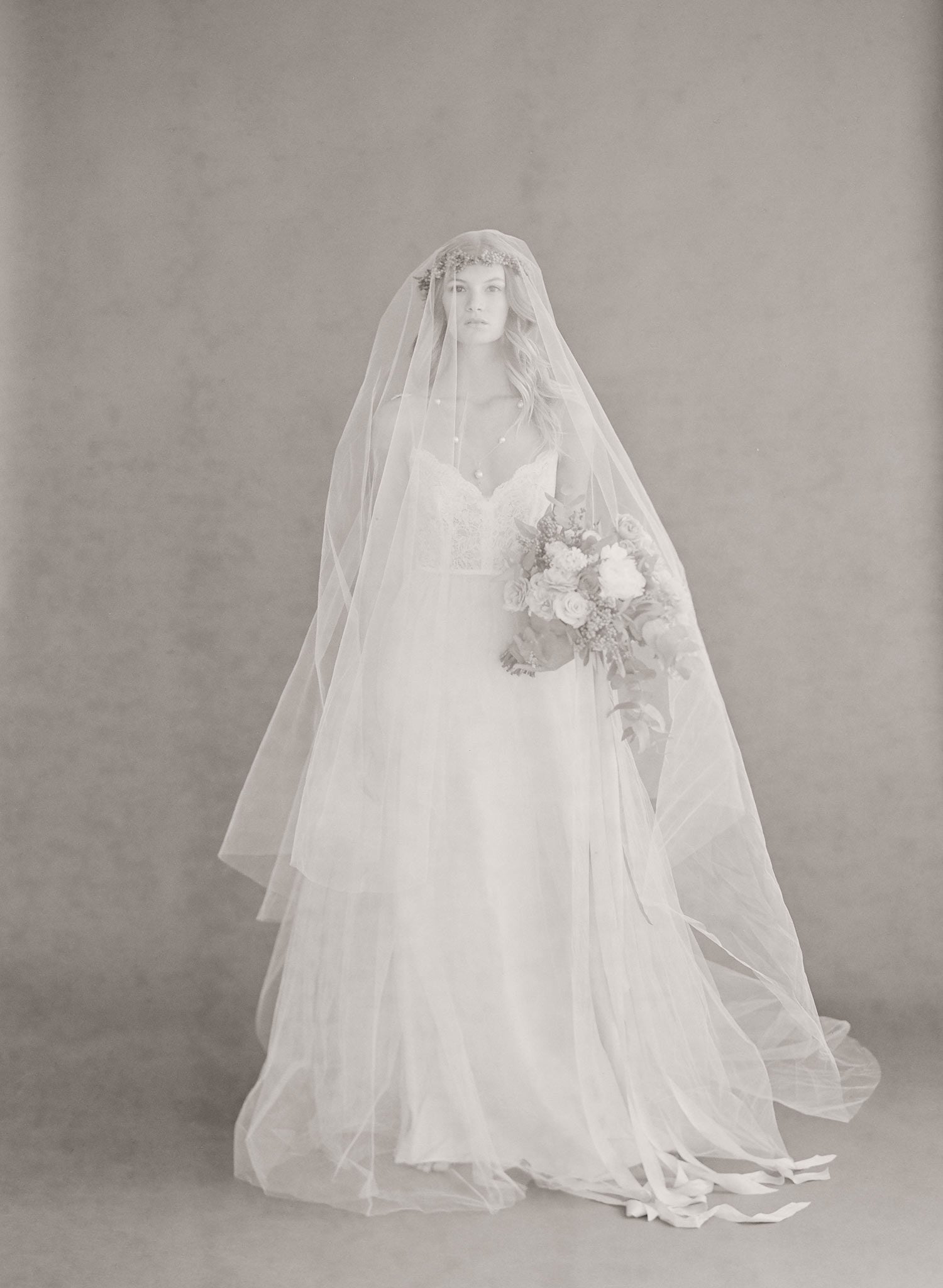 Twigs & Honey Wide Cathedral Veil with Extra Long Blusher - Style #668 Ivory (As Pictured)