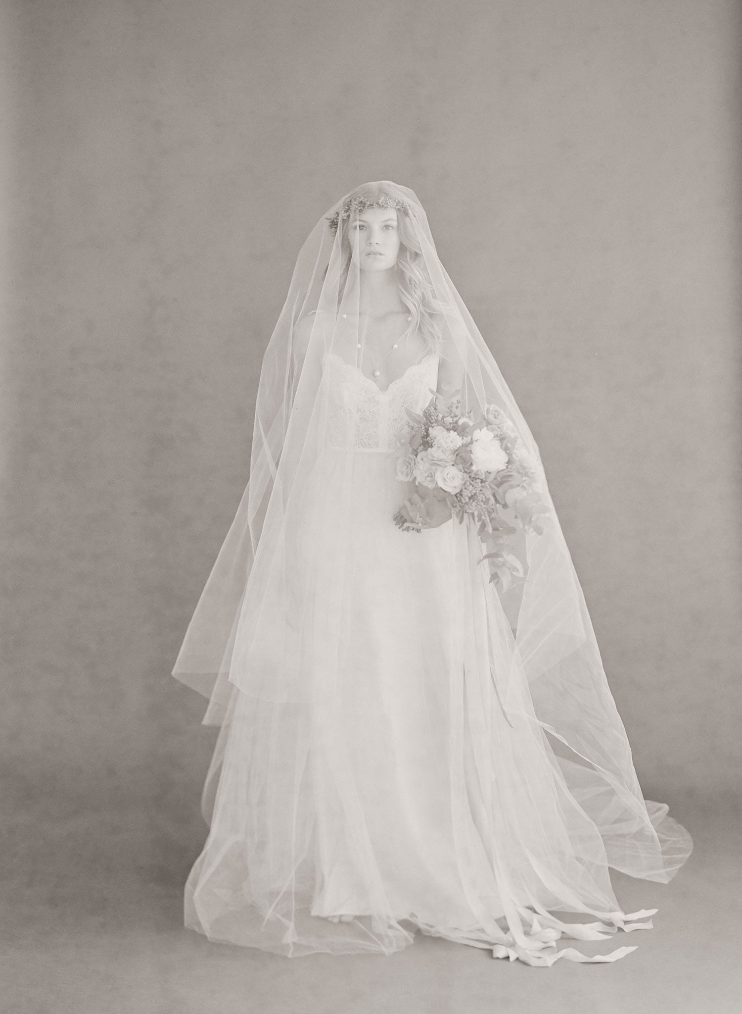Wedding Veils Chapel Cathedral Veil Length 108 Cascading Two Tier With  Blusher Over the Face Flowy  Abusymother Wedding Veils 