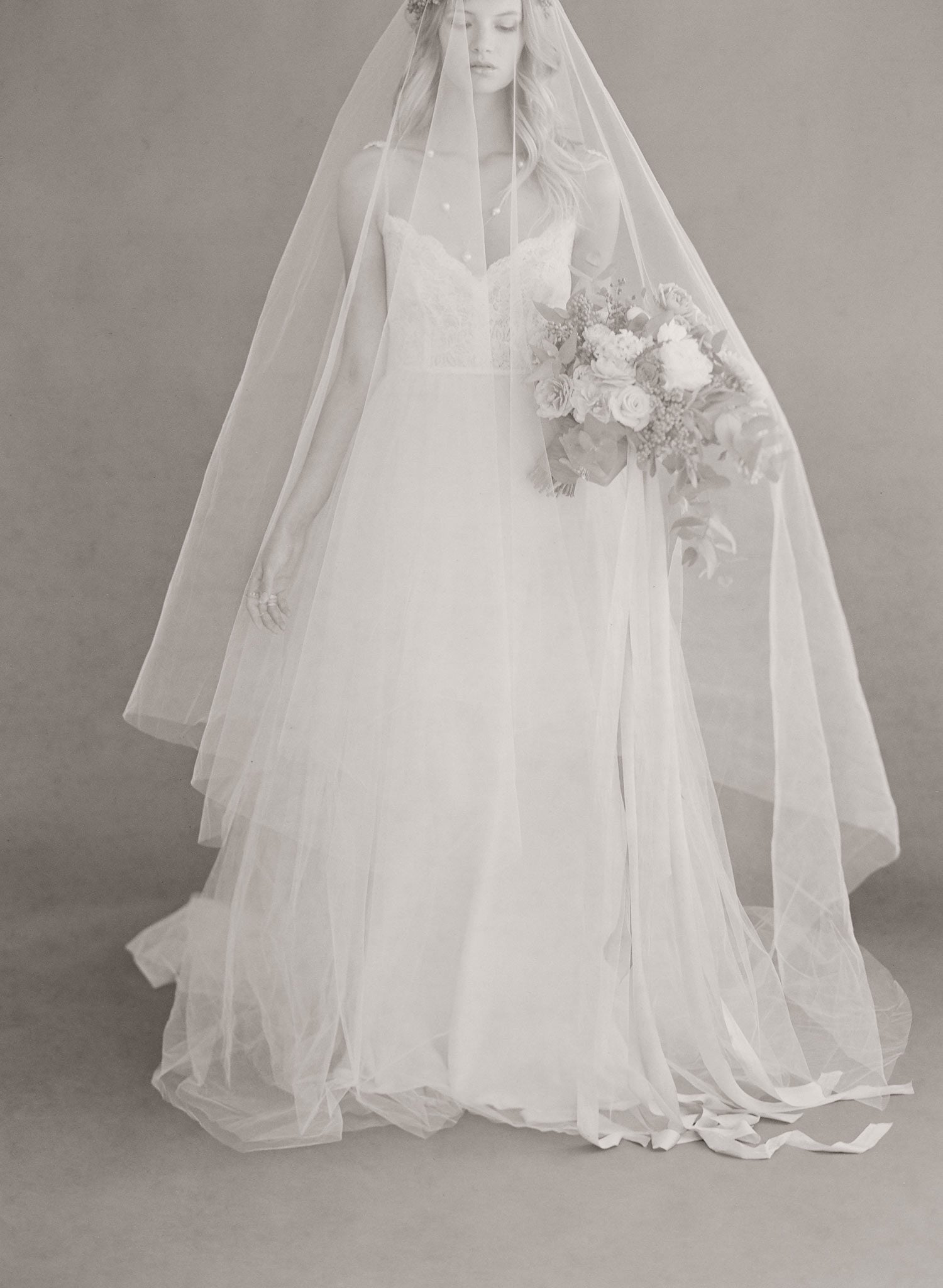 Ivory Lace Cathedral Veil with Blusher Long Wedding Veil ACC1071