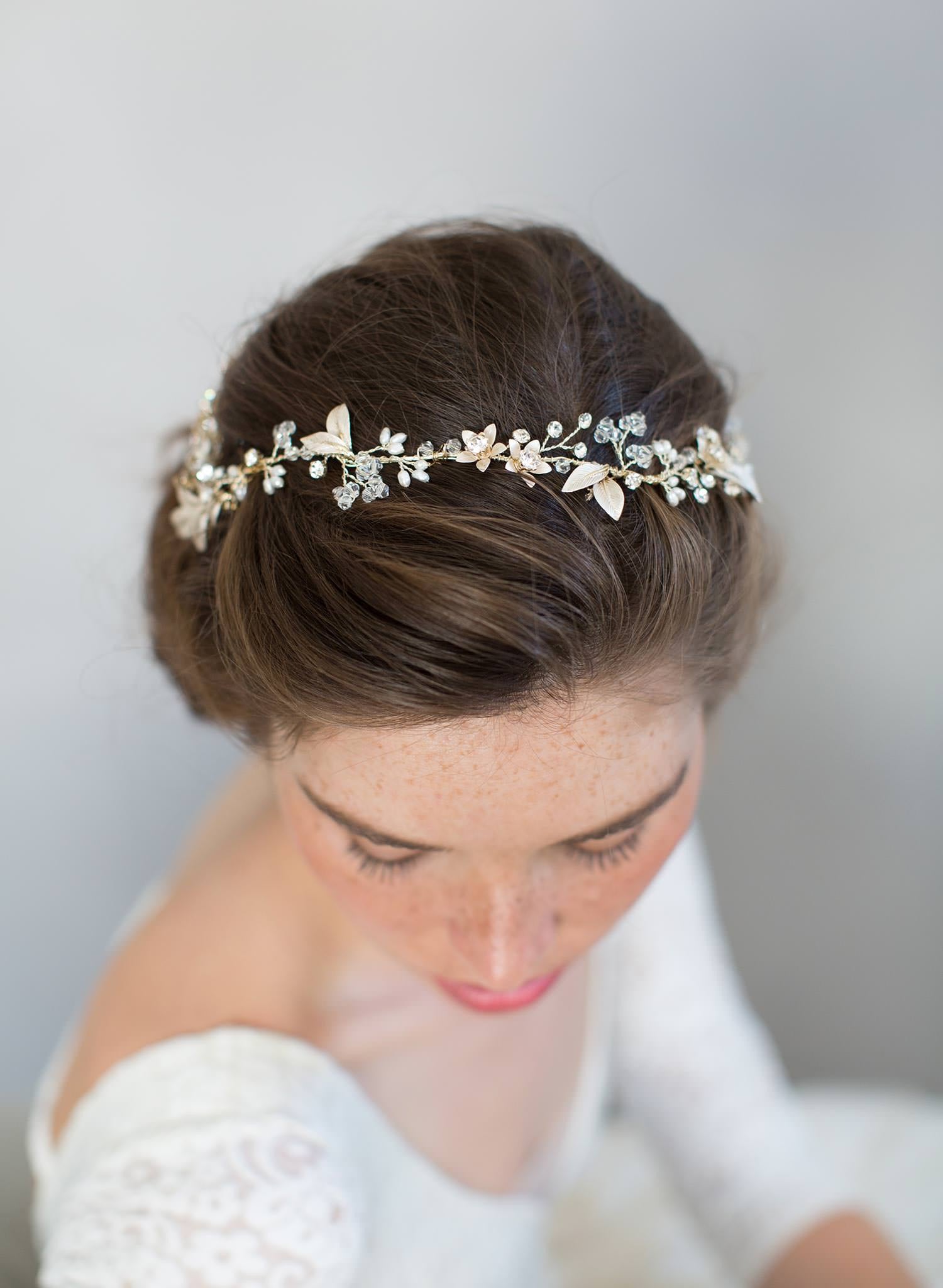 crystal bridal hair vine with blossoms, headpiece
