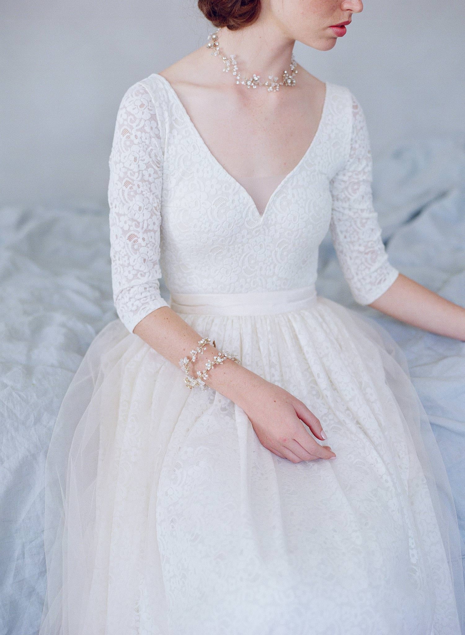 Simple rose blossom and leaf convertible hair vine, necklace, bracelet - Style #7010