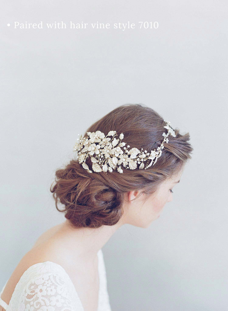 floral bridal crystal hair comb, headpiece, twigs and honey