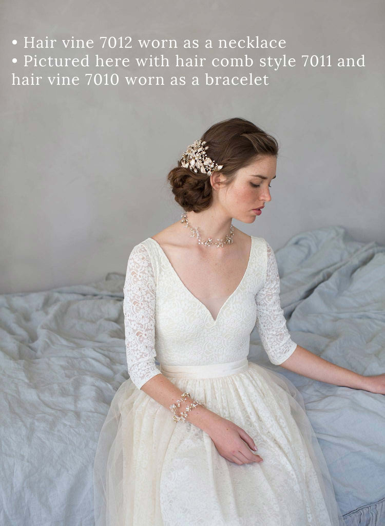 Set discount, Simple crystal and rose blossom hair vine (add on to style 7011) - Style #7012