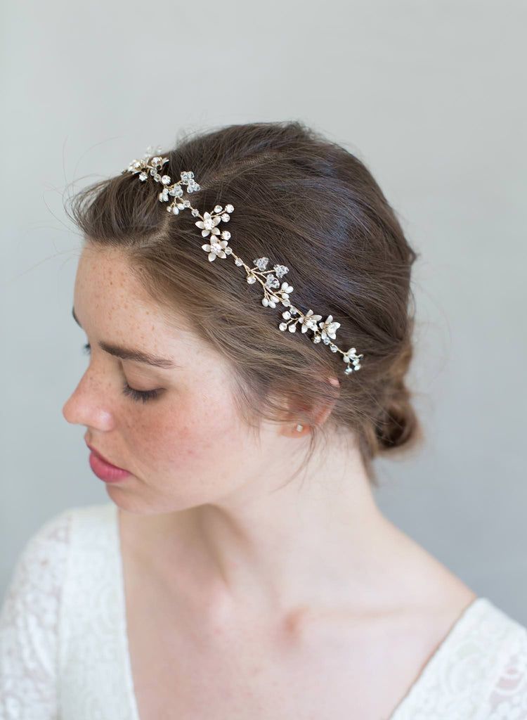 crystal bridal hair vine with blossoms, headpiece