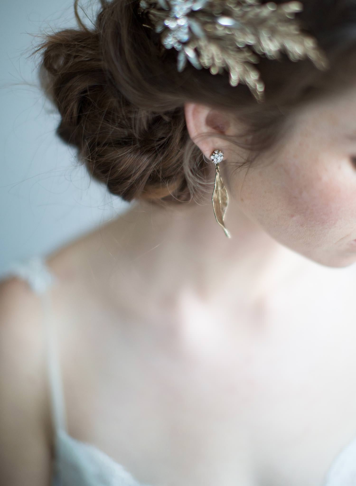 fern leaf drop crystal earrings
