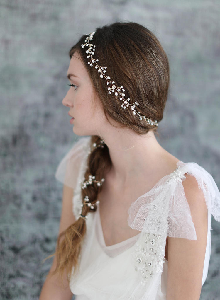 extra long beaded petite blossom hair vine, bridal headpiece, wedding hair vine, bridal accessories, twigs and honey