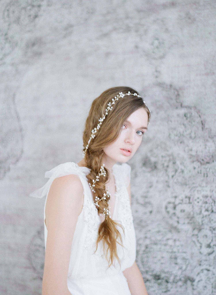 extra long beaded petite blossom hair vine, bridal headpiece, wedding hair vine, bridal accessories, twigs and honey