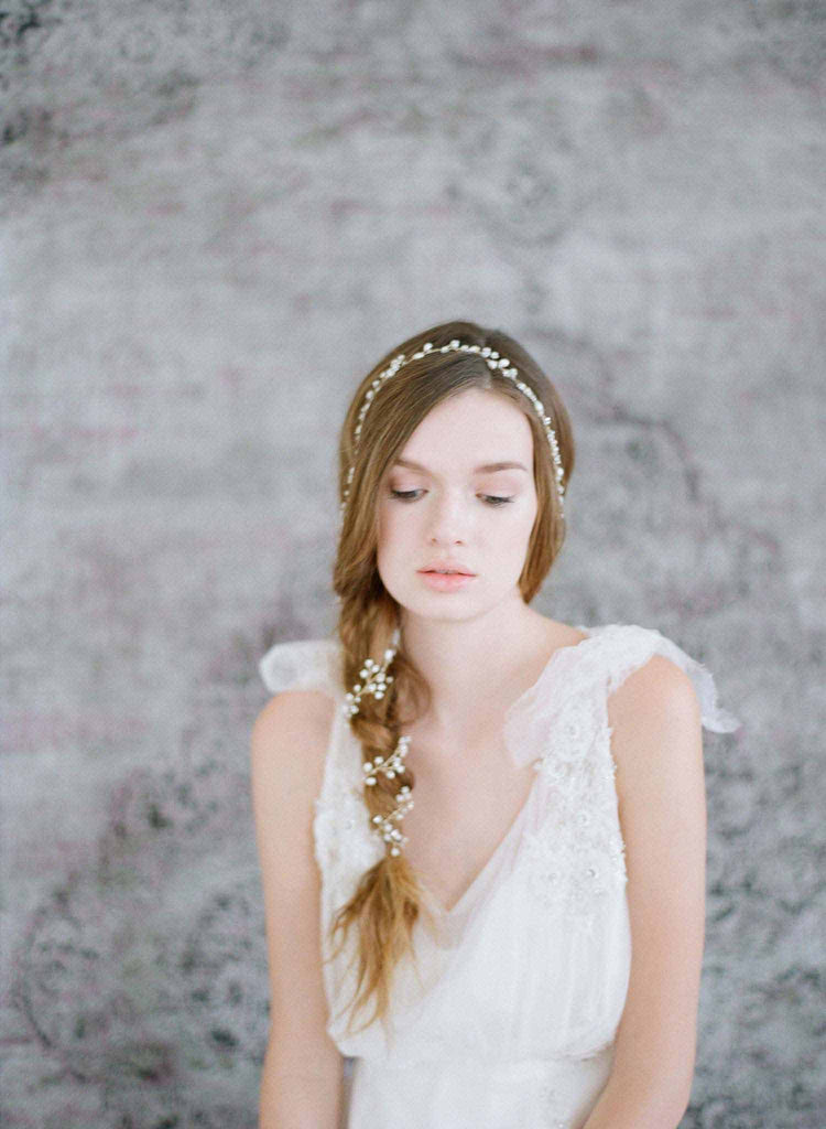 extra long beaded petite blossom hair vine, bridal headpiece, wedding hair vine, bridal accessories, twigs and honey