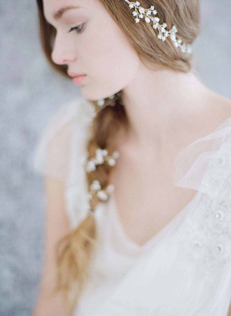 extra long beaded petite blossom hair vine, bridal headpiece, wedding hair vine, bridal accessories, twigs and honey