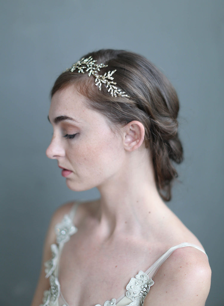 bridal crystal encrusted gilded headpiece, bridal headband, wedding accessories, twigs and honey