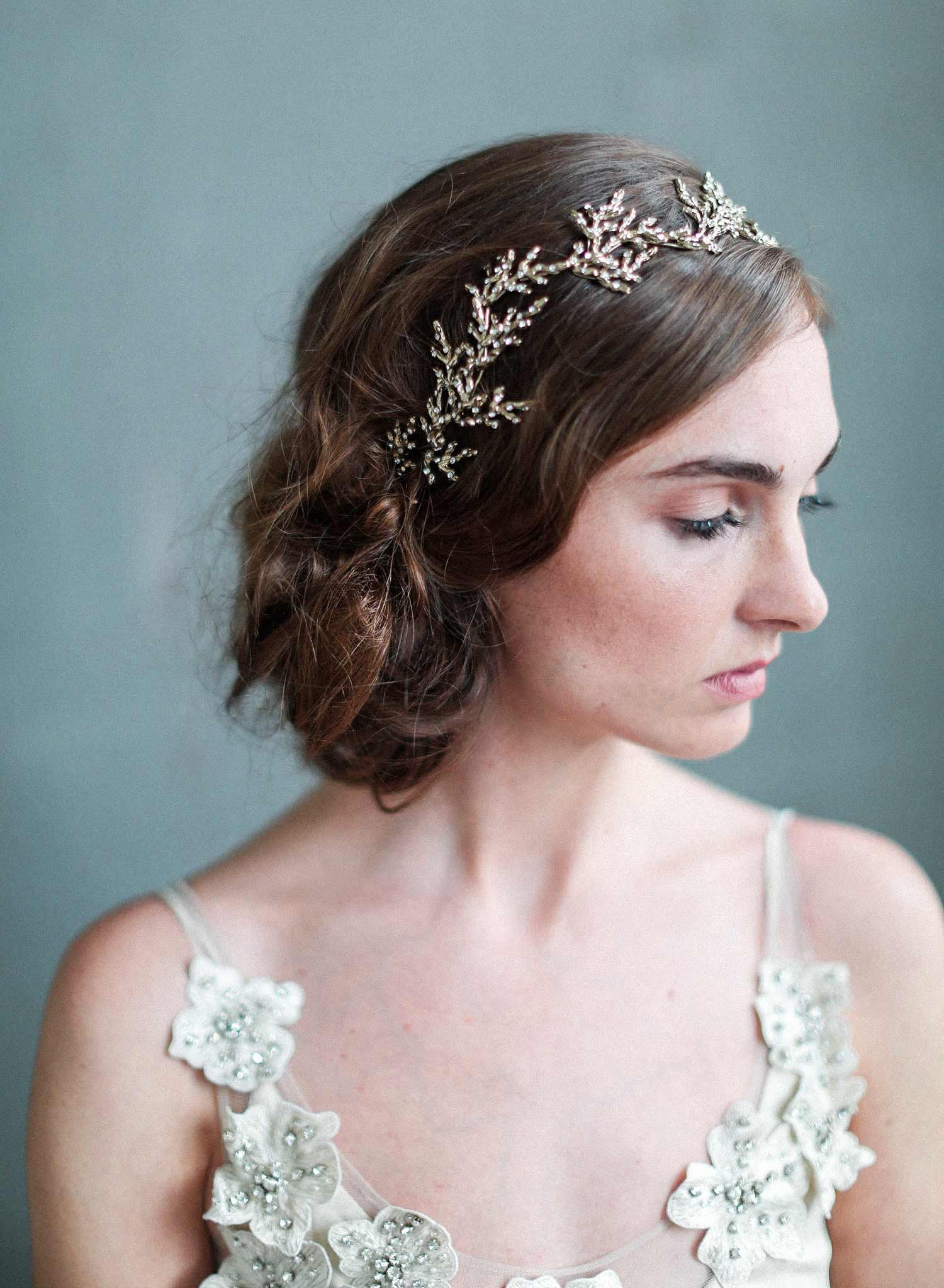 bridal crystal encrusted gilded headpiece, bridal headband, wedding accessories, twigs and honey