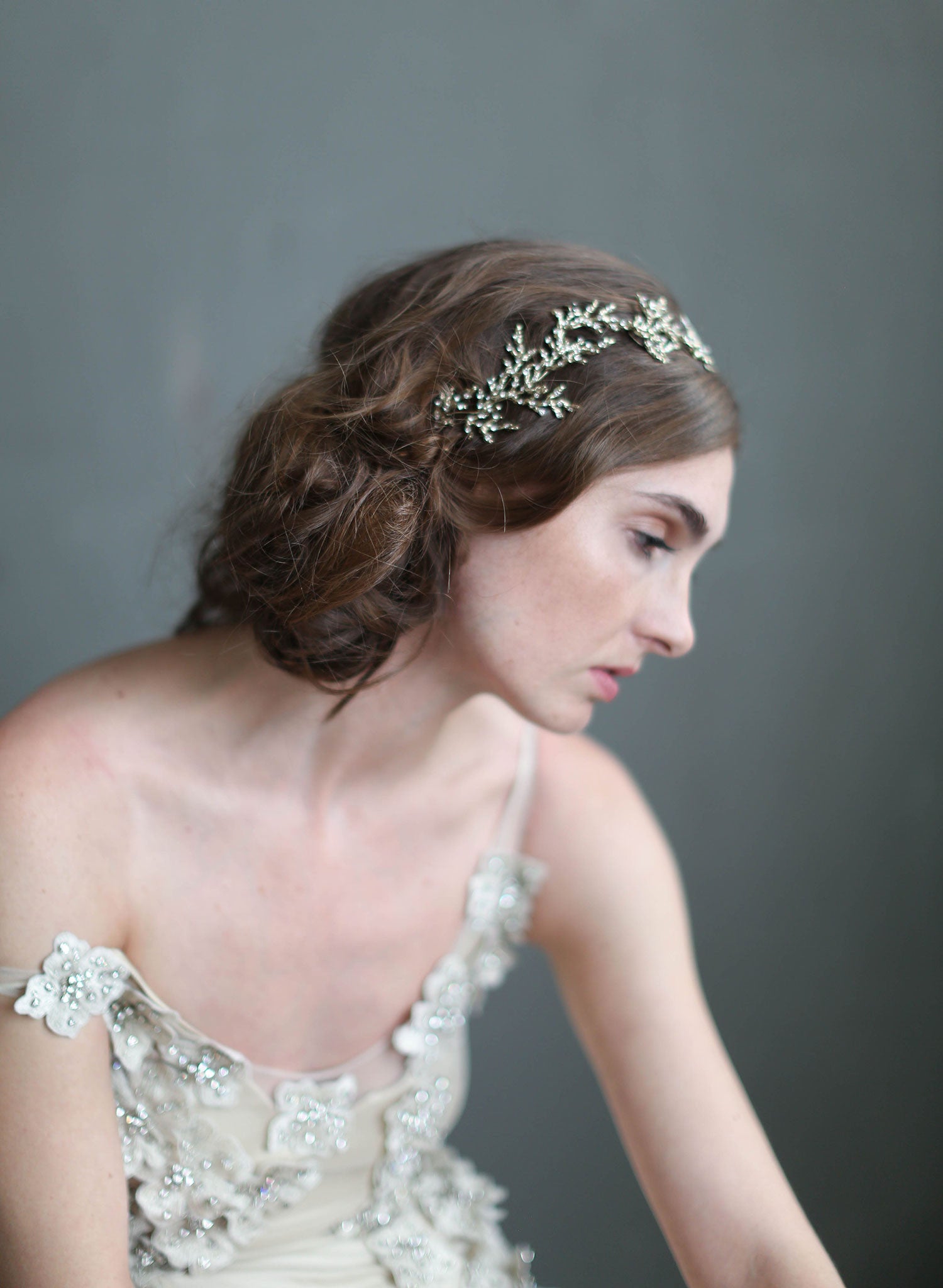 bridal crystal encrusted gilded headpiece, bridal headband, wedding accessories, twigs and honey