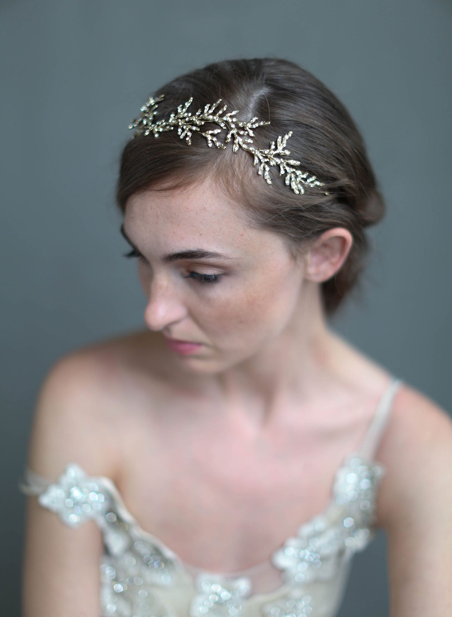 Gilded crystal encrusted branch headpiece - Style #707