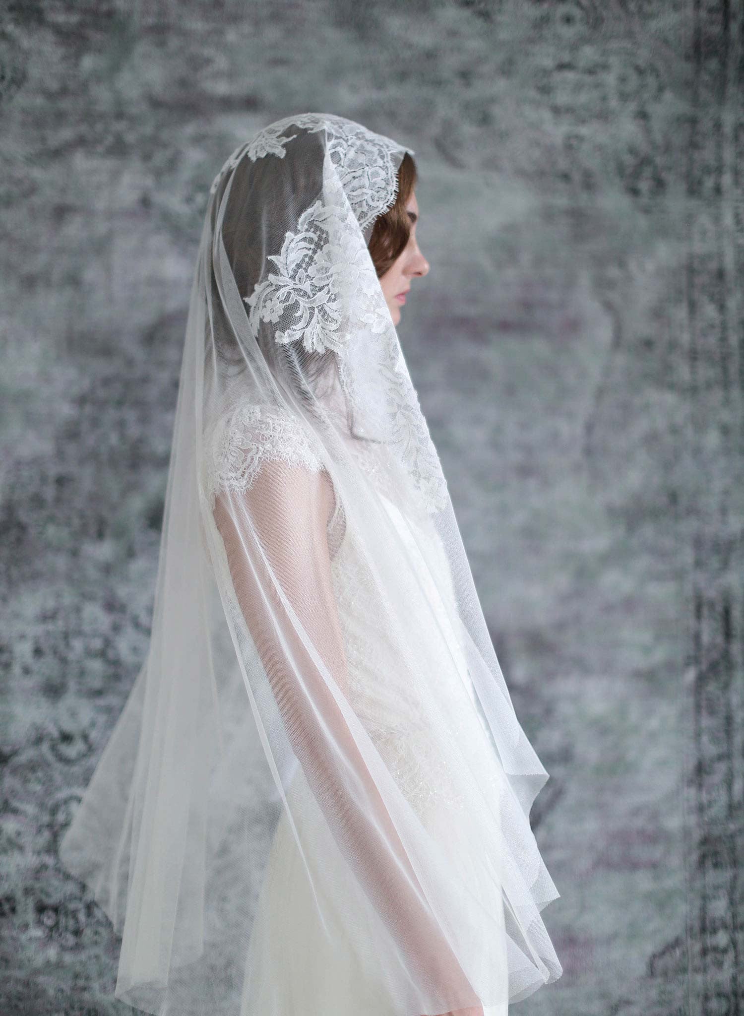 mantilla lace trimmed veil, mantilla veil, vintage inspired, bridal veil, wedding veil, lux tulle, bridal accessories, twigs and honey