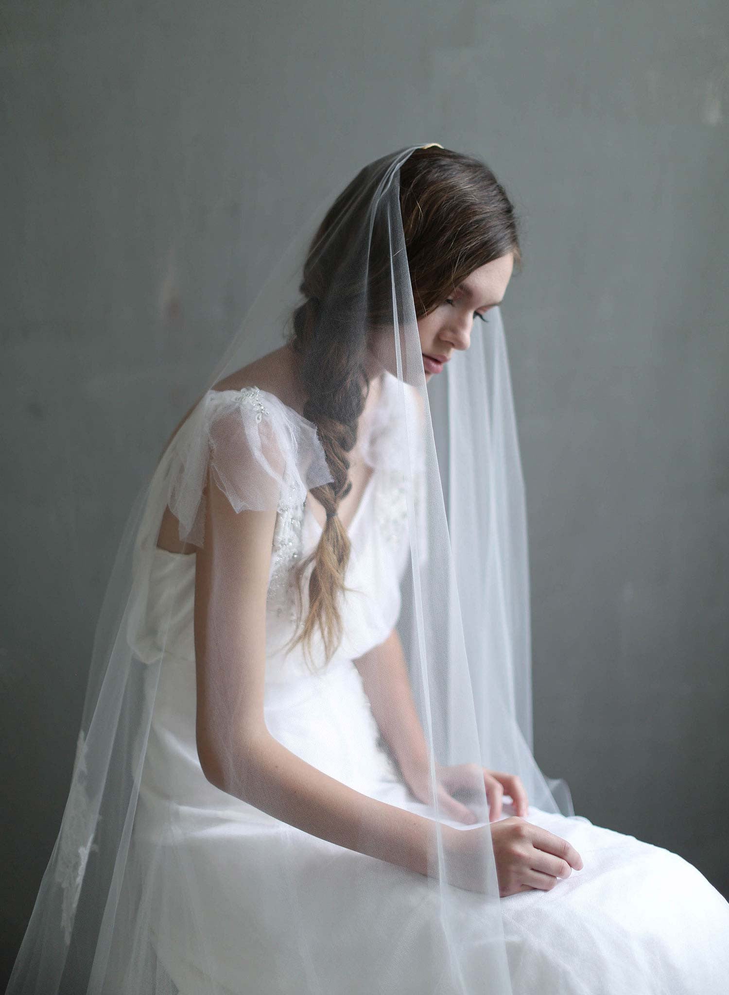 Wedding Veil - Mantilla Lace Trimmed Veil with Headband - Style #709