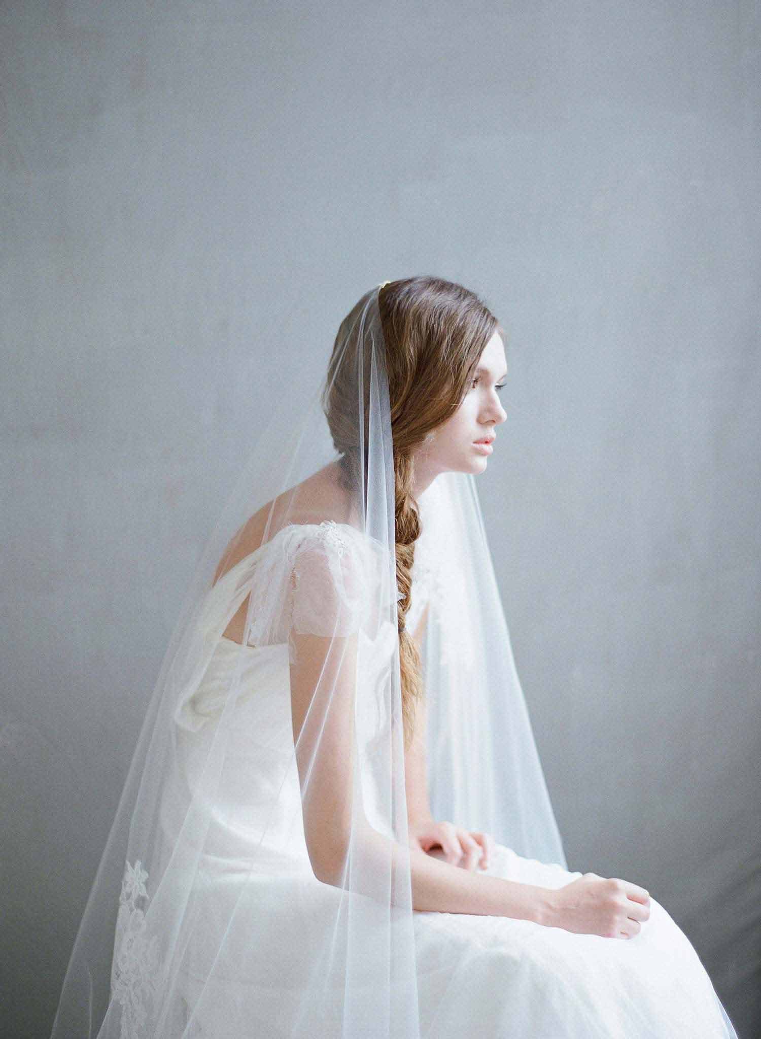 Wedding Veil - Mantilla Lace Trimmed Veil with Headband - Style #709