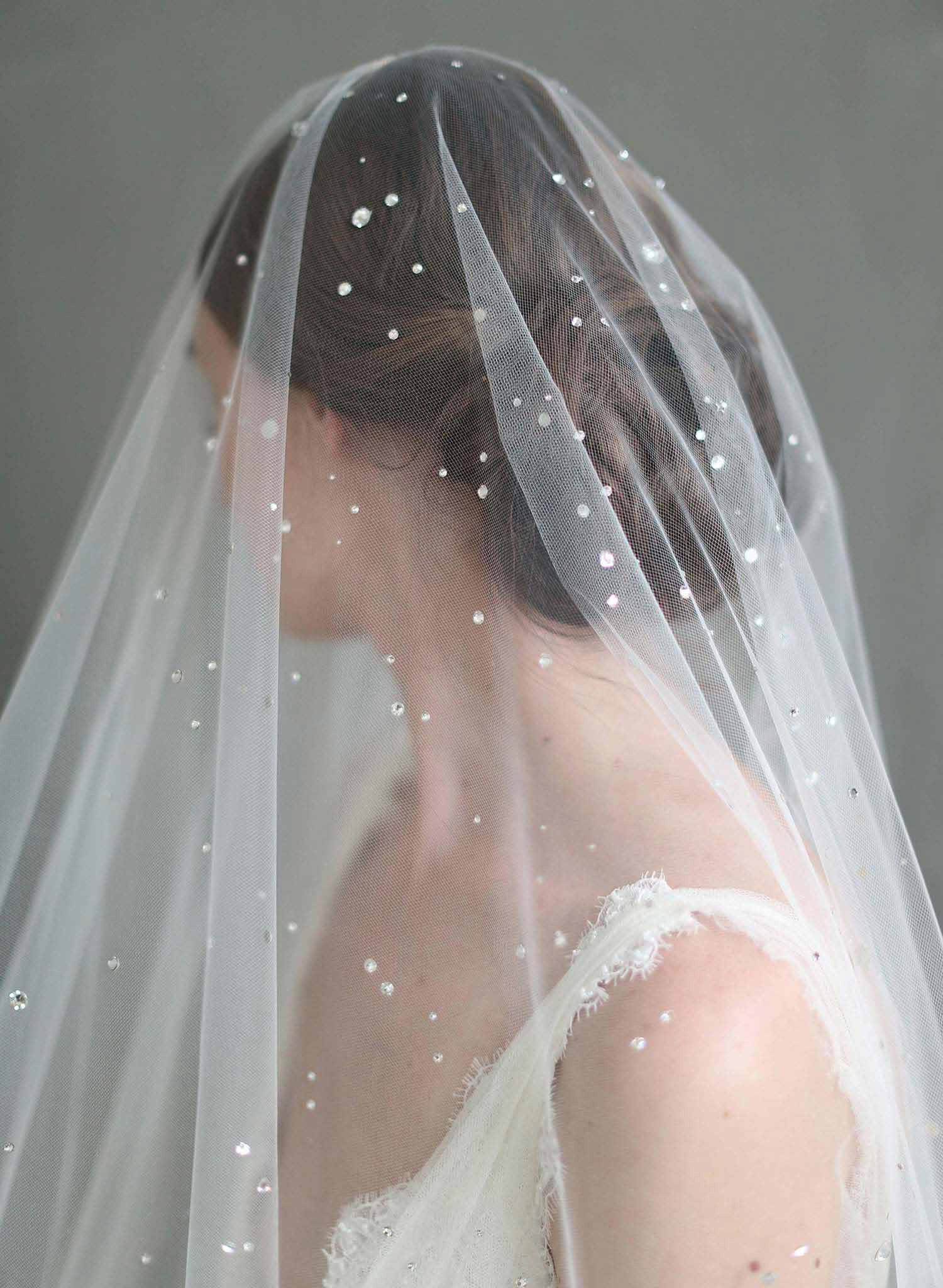 Twigs & Honey Scattered Rhinestone Bridal Veil - Scattered Stardust Veil - Style #967 Ivory / Chapel (90)