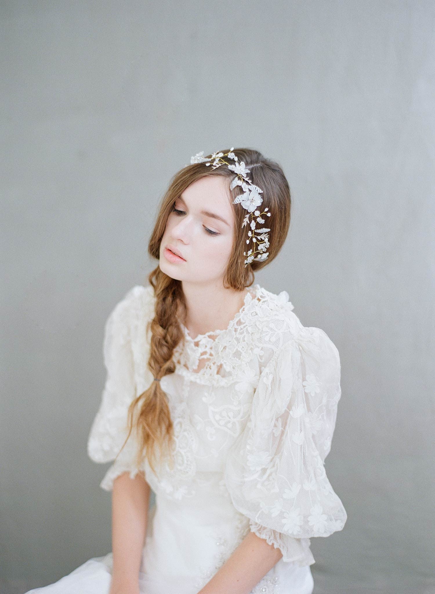 whimsical floral hair vine, bridal hair vine, wedding headpiece, twigs and honey, bridal accessories, wedding hair accessories