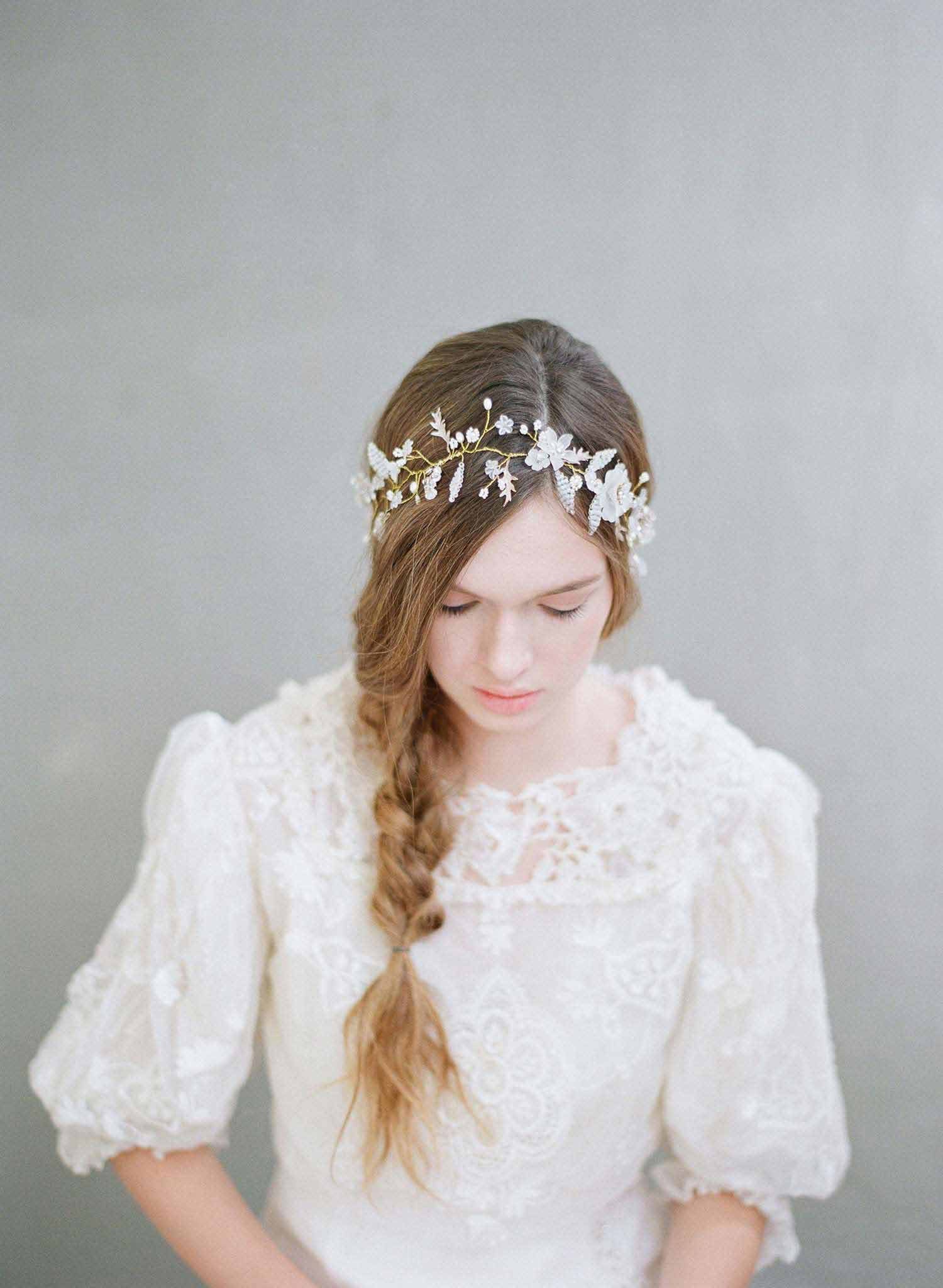 whimsical floral hair vine, bridal hair vine, wedding headpiece, twigs and honey, bridal accessories, wedding hair accessories
