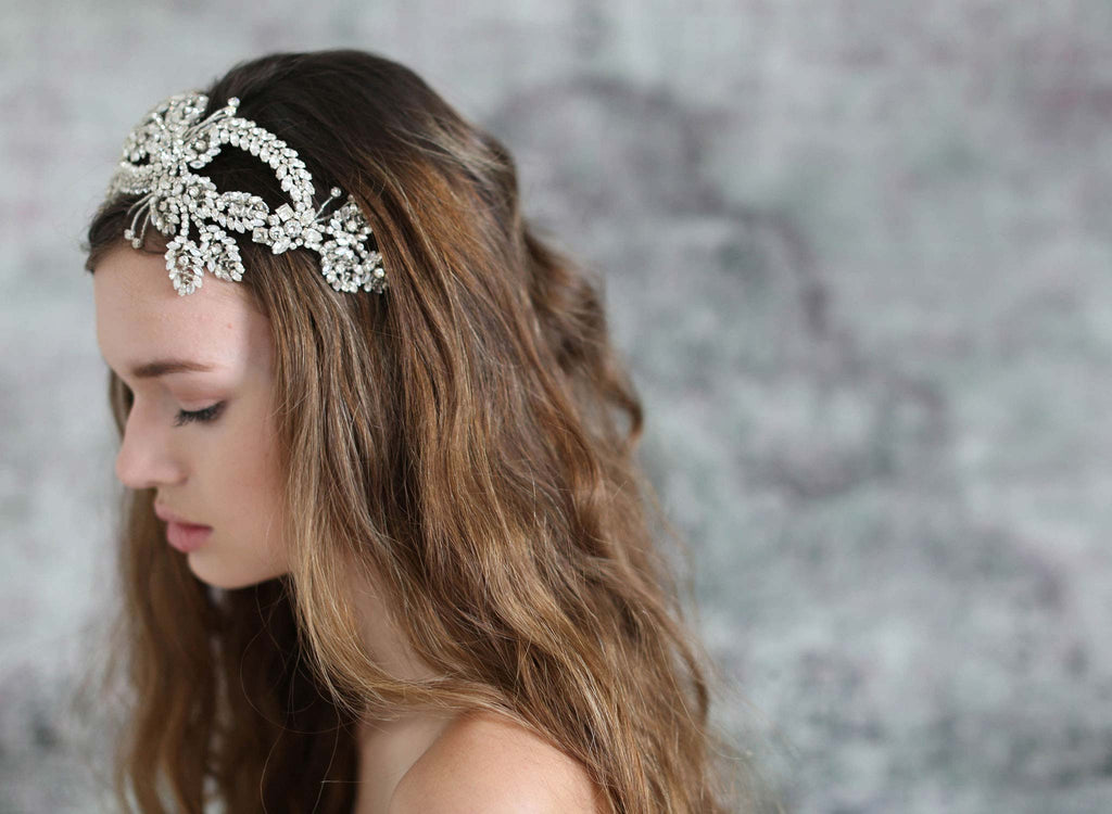 crystal encrusted headpiece, bridal headband, wedding headpiece, rhinestones, twigs and honey