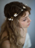 simple sugar blossom hair vine, bridal headpiece, floral hair vine, clay flowers, twigs and honey