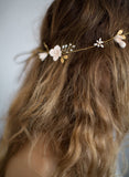 simple sugar blossom hair vine, bridal headpiece, floral hair vine, clay flowers, twigs and honey