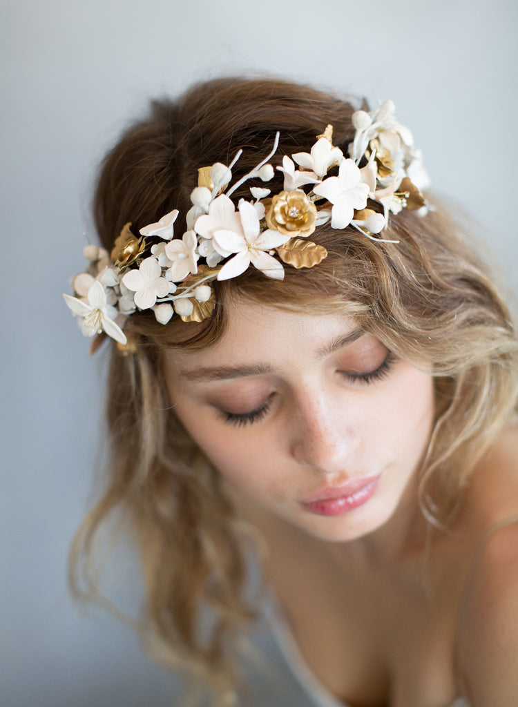 clay flower headpiece, bridal headband, floral headpiece, woodland inspired, wedding floral headband, twigs and honey