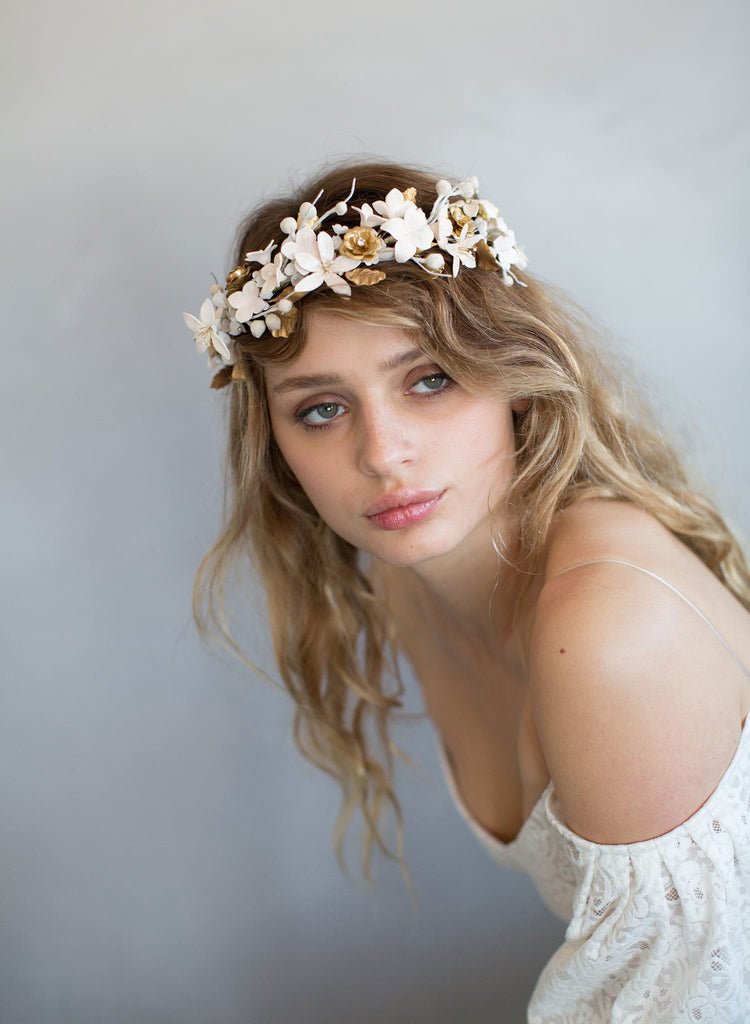 clay flower headpiece, bridal headband, floral headpiece, woodland inspired, wedding floral headband, twigs and honey