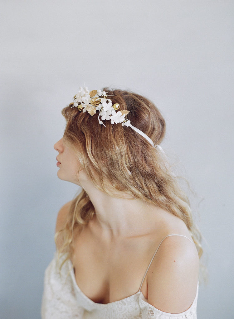 clay flower headpiece, bridal headband, floral headpiece, woodland inspired, wedding floral headband, twigs and honey