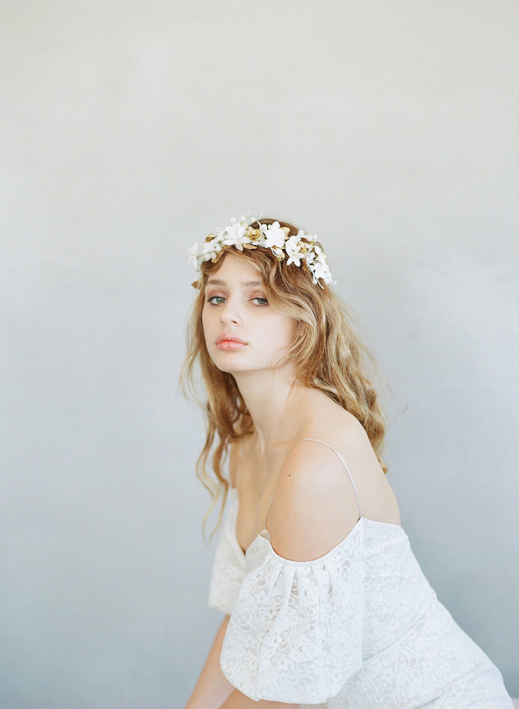 clay flower headpiece, bridal headband, floral headpiece, woodland inspired, wedding floral headband, twigs and honey