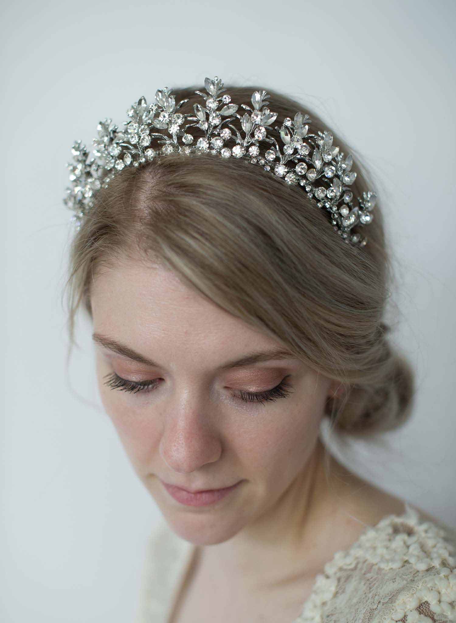 Fern charm and navette crystal tiara crown - Style #754