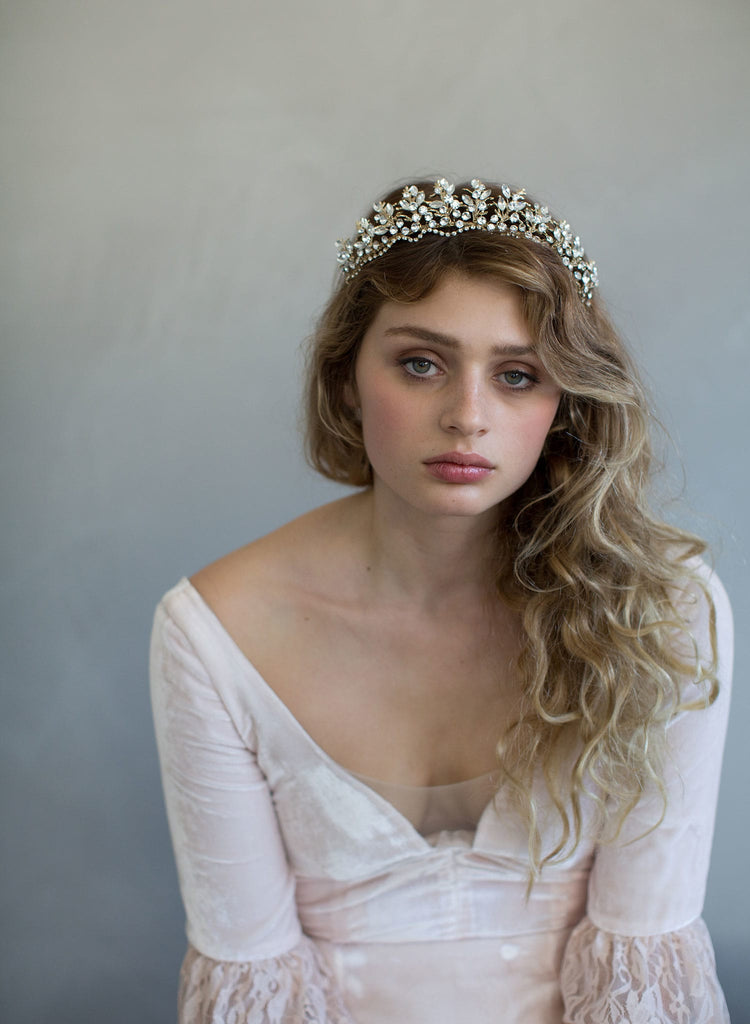 bridal tiara, crystal tiara, crystal and fern headpiece, bridal crown, vintage inspired, twigs and honey