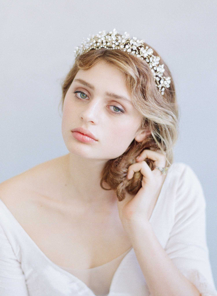 bridal tiara, crystal tiara, crystal and fern headpiece, bridal crown, vintage inspired, twigs and honey