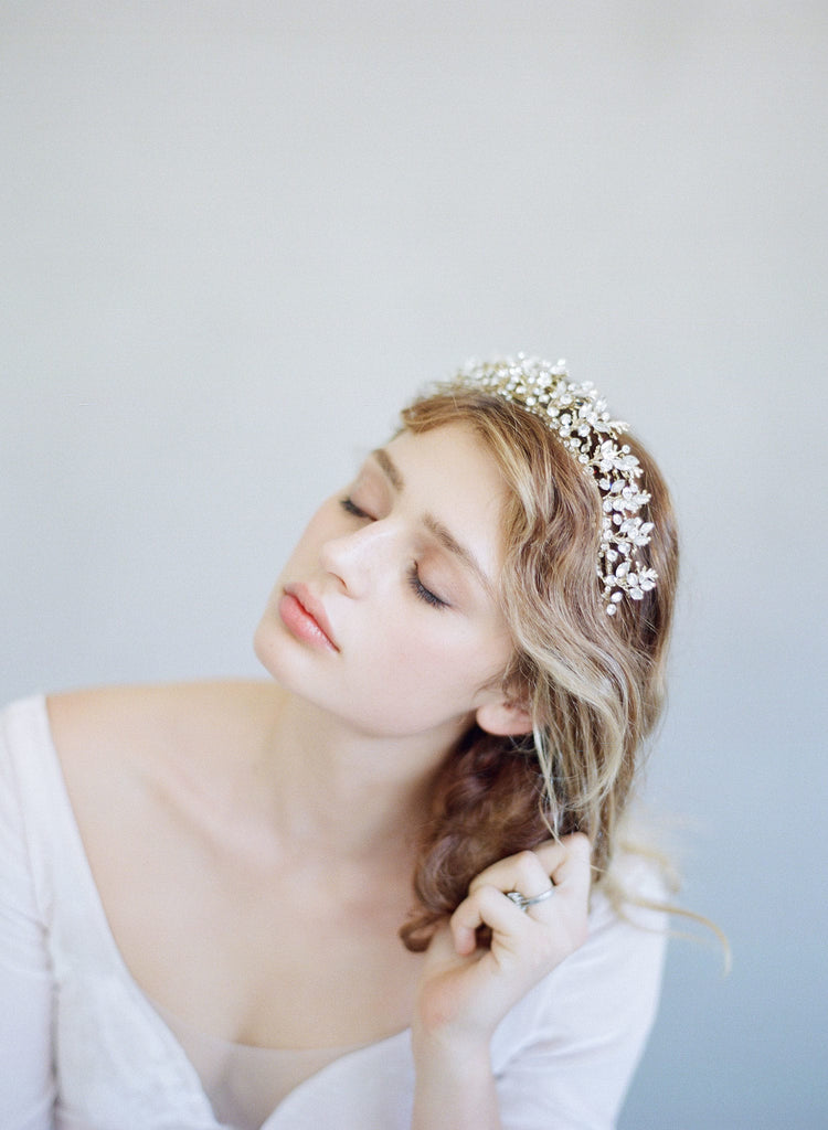 bridal tiara, crystal tiara, crystal and fern headpiece, bridal crown, vintage inspired, twigs and honey