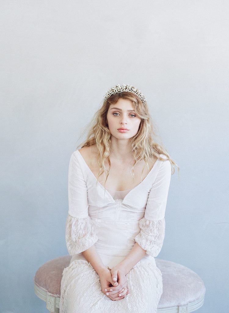 bridal tiara, crystal tiara, crystal and fern headpiece, bridal crown, vintage inspired, twigs and honey