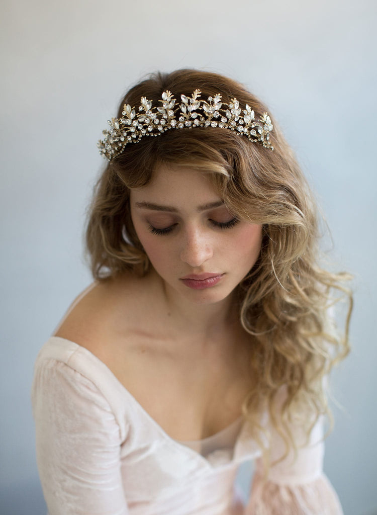 bridal tiara, crystal tiara, crystal and fern headpiece, bridal crown, vintage inspired, twigs and honey