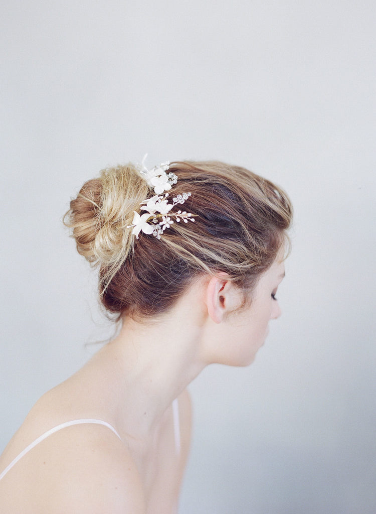 Bridal hair pins, floral bridal hair accessories, clay flowers, nature inspired, twigs and honey