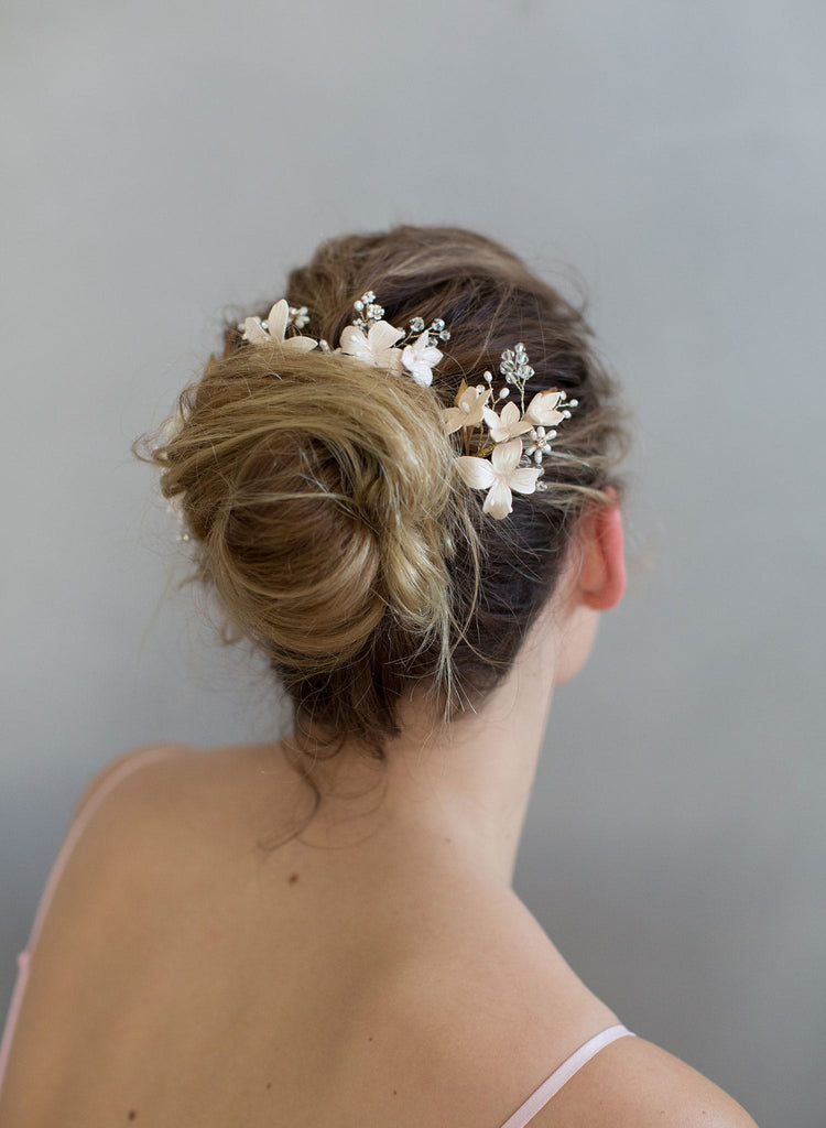 Bridal hair pins, floral bridal hair accessories, clay flowers, nature inspired, twigs and honey