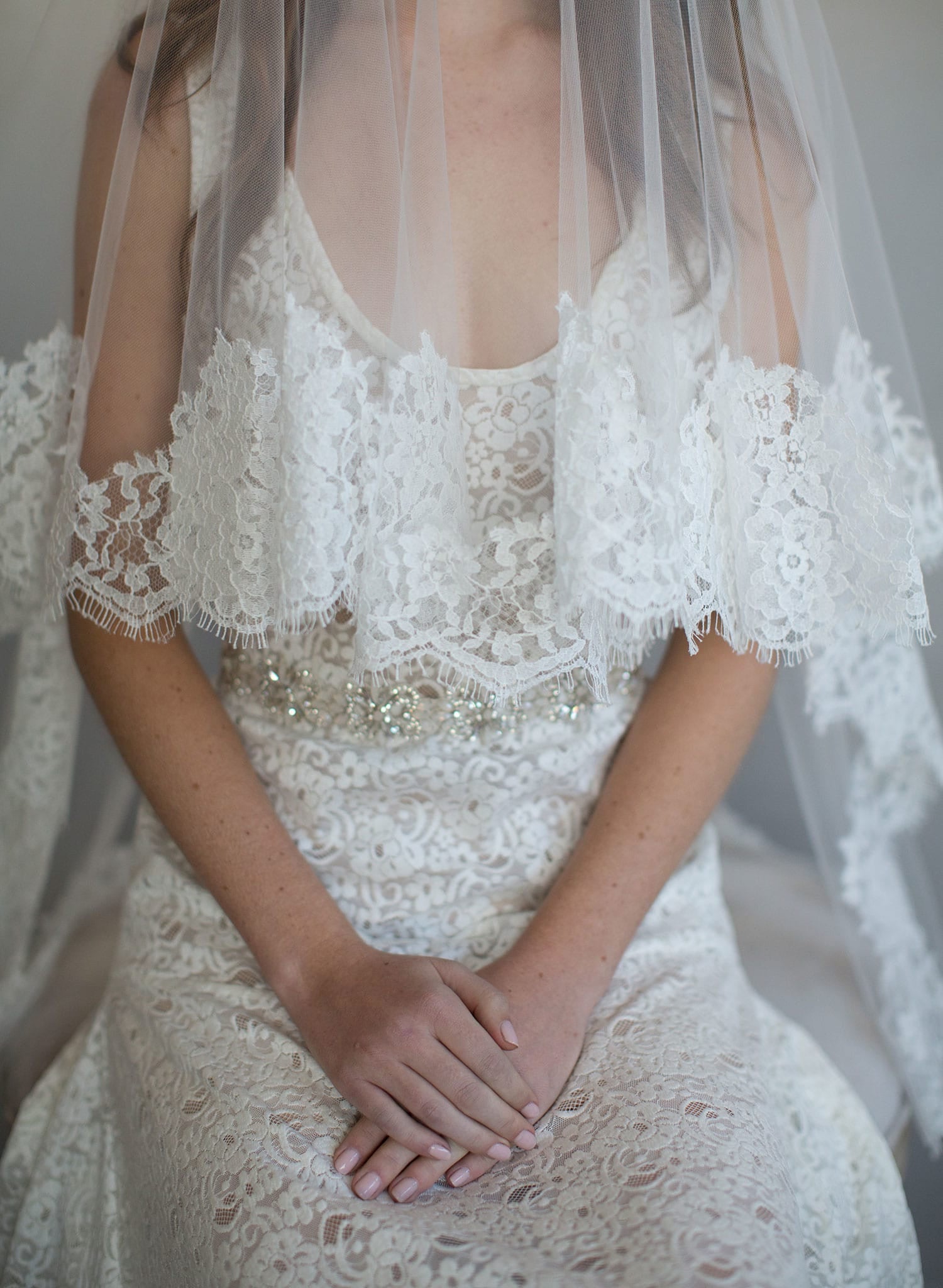 French lace simple veil with blusher - Style #787