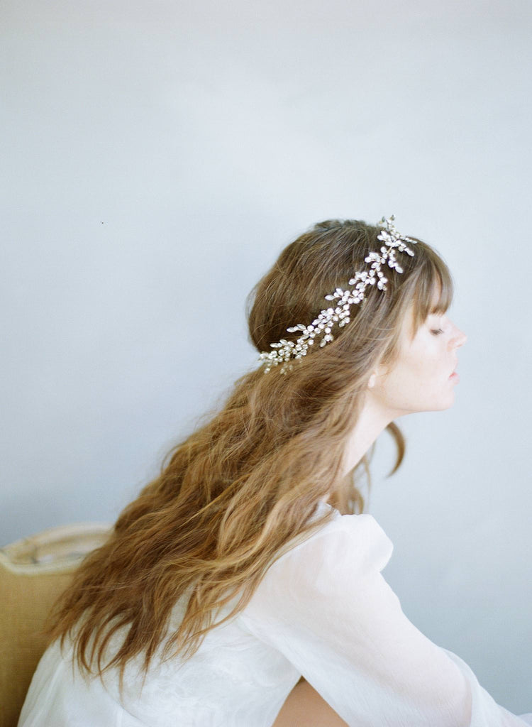 dramatic bridal hair vine, crystals, headpiece, twigs and honey